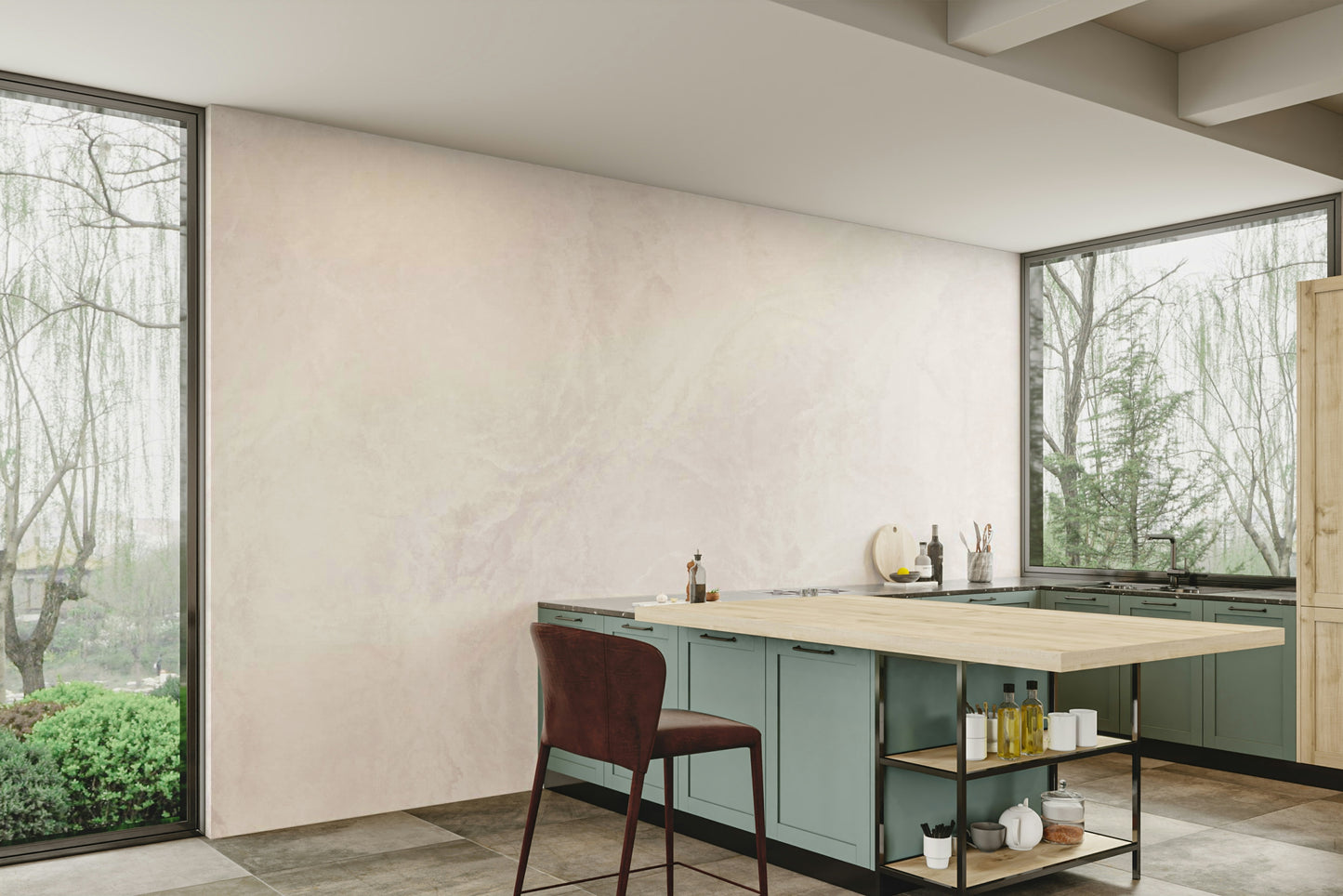 A calming sophisticated wallpaper mural that defines a space.

