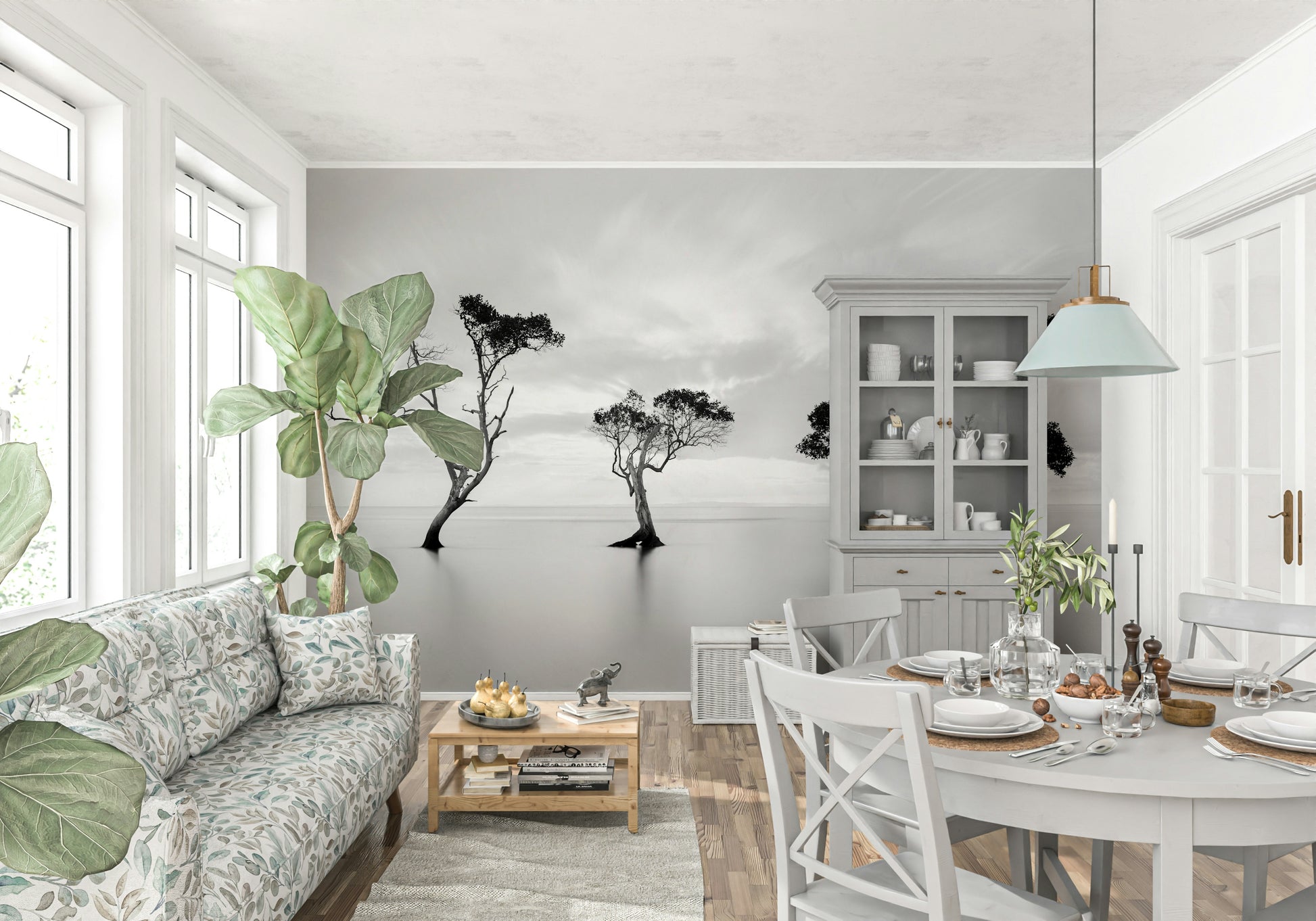 A beautiful monochrome forest wallpaper mural for a modern home.

