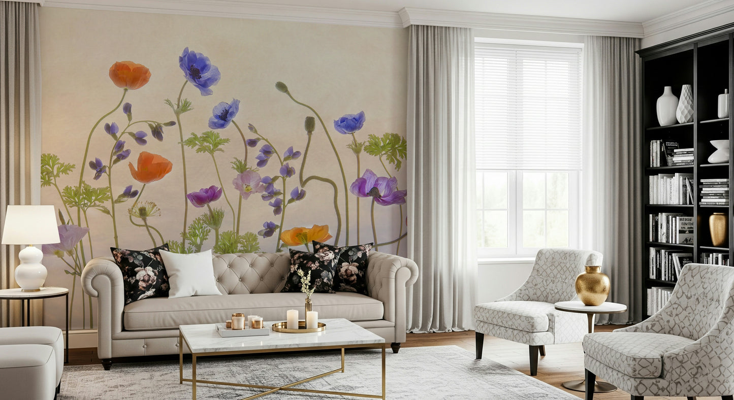 A contemplative flower pattern wallpaper mural for a feature wall.

