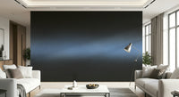 A peaceful dark sky mural on decorative wallpaper.

