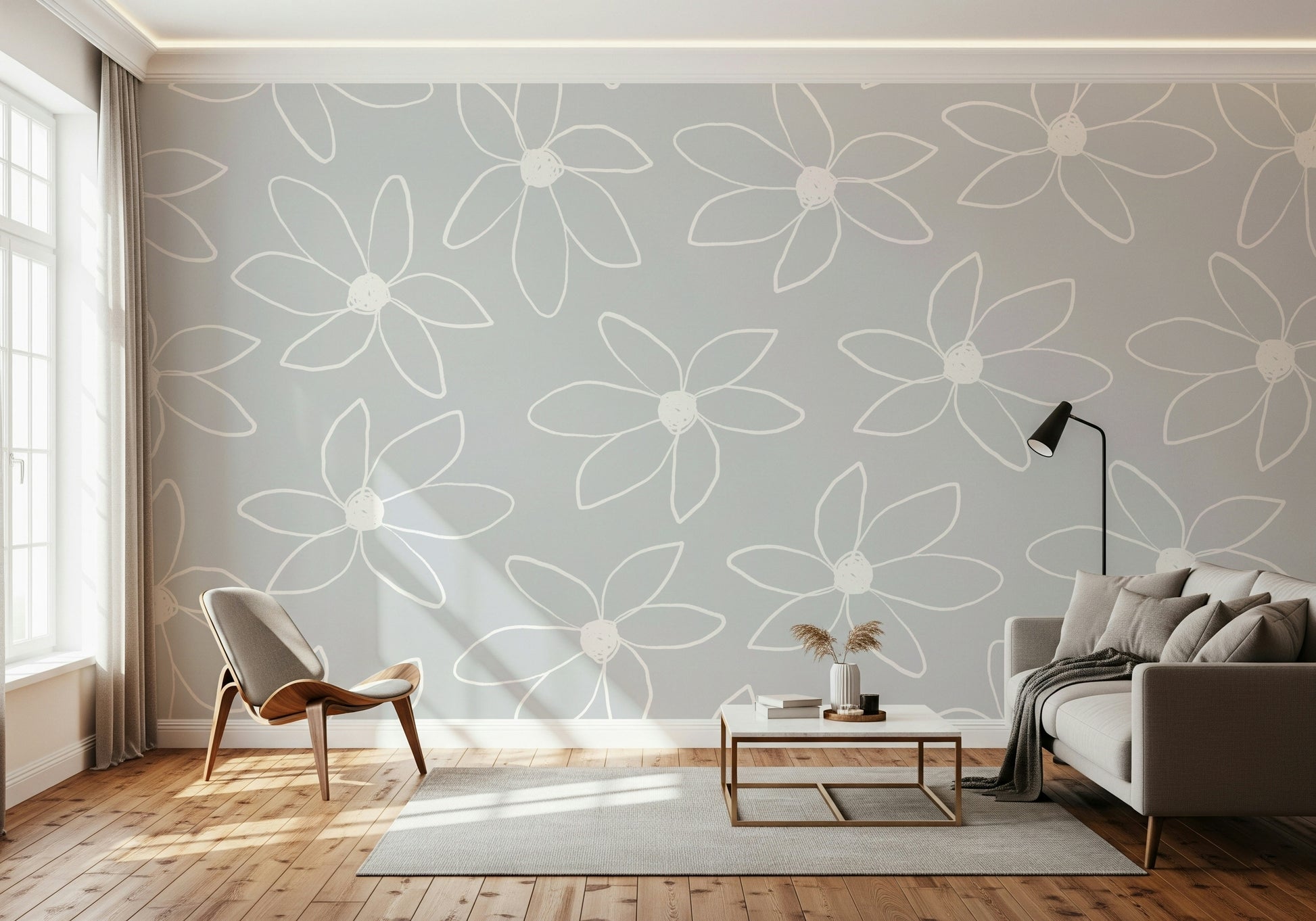 A classic floral scribble wallpaper for walls.

