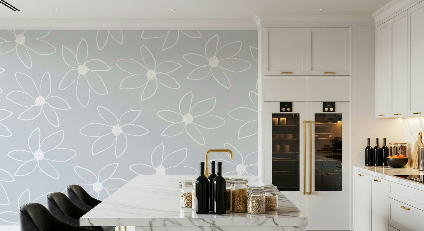 A serene hand-drawn floral wall mural for your decor.

