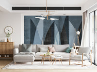 A graceful subtle abstract wall mural in cool, natural tones.

