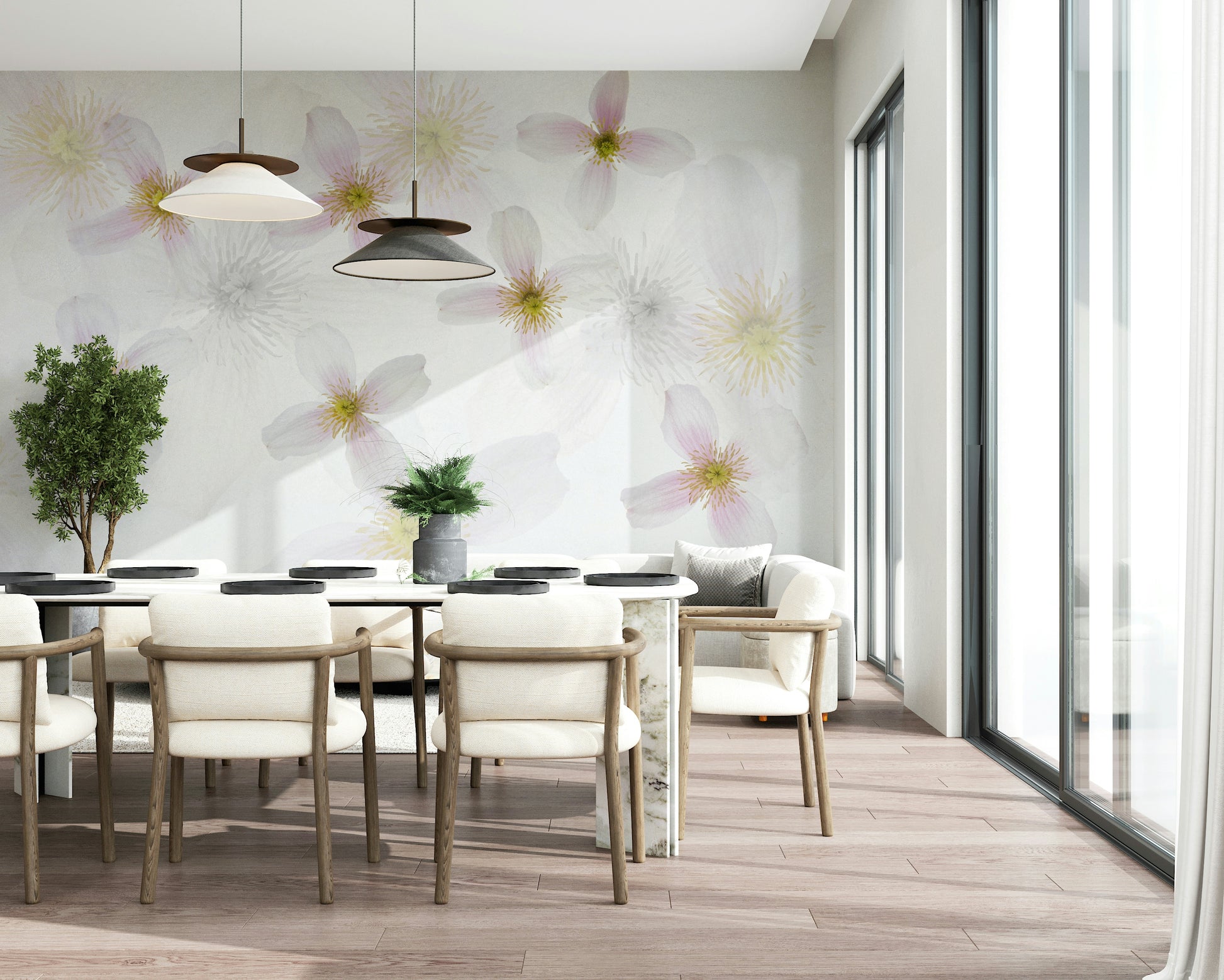 A beautiful modern art wall mural of delicate petals.

