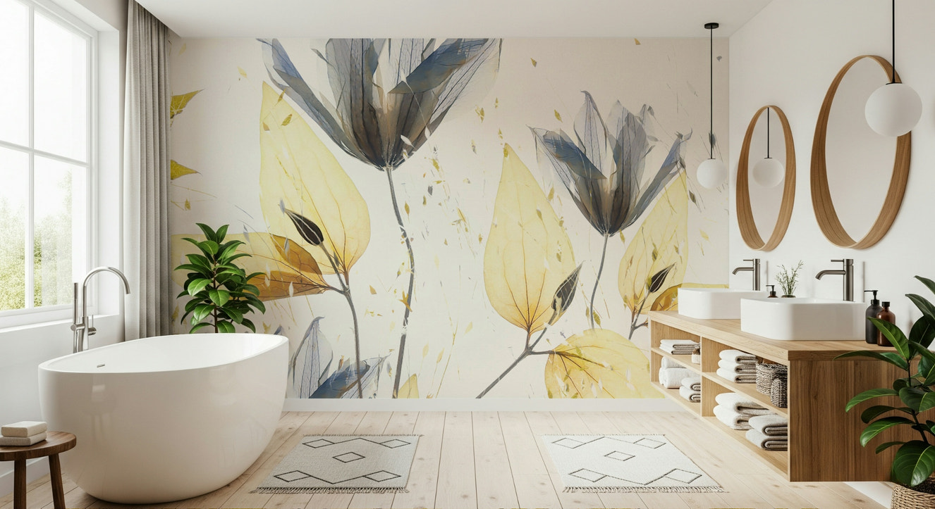 A beautiful ethereal flower wallpaper mural for a modern home.

