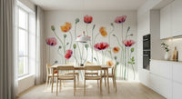 A calming poppy design wallpaper mural that defines a space.

