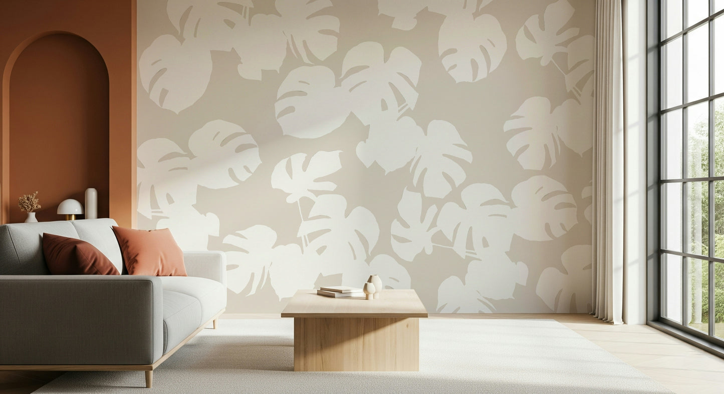 A beautiful modern art wall mural of delicate leaves.

