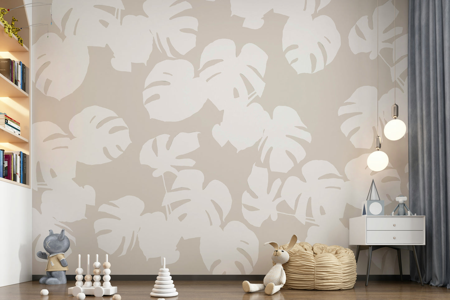 A peaceful organic pattern mural on decorative wallpaper.

