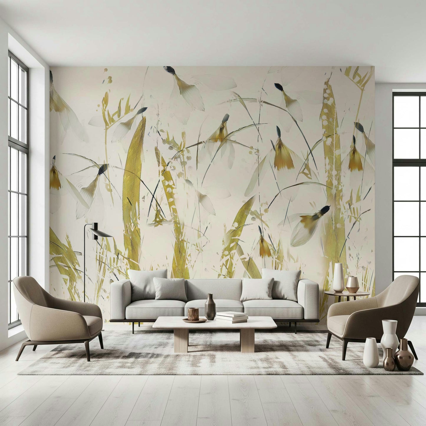 A calming ethereal gold wallpaper mural that defines a space.

