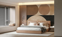 A graceful subtle geometric wall mural in cool, natural tones.

