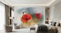 A graceful subtle bloom wall mural in soft, red tones.


