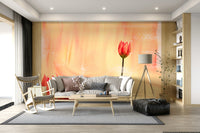 An artistic elegant tulip mural on minimalist wallpaper.

