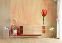 A peaceful flower design mural on decorative wallpaper.

