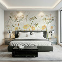A peaceful flower design mural on decorative wallpaper.

