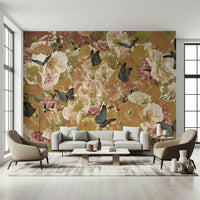 A graceful subtle bloom wall mural in soft, elegant tones.

