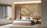 An artistic delicate bloom mural on minimalist wallpaper.

