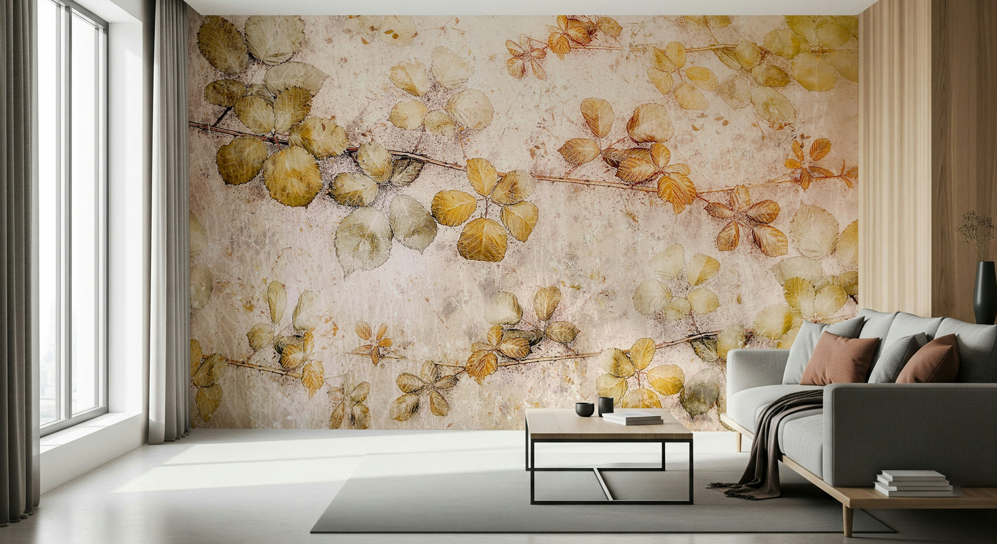 A beautiful modern art wall mural of delicate leaves.

