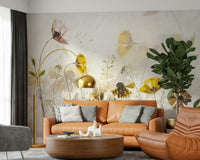 A beautiful modern art wall mural of delicate flowers.


