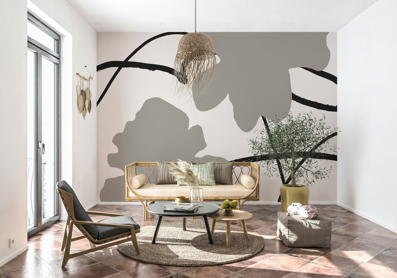 A beautiful abstract brushstrokes wallpaper mural for a modern home.

