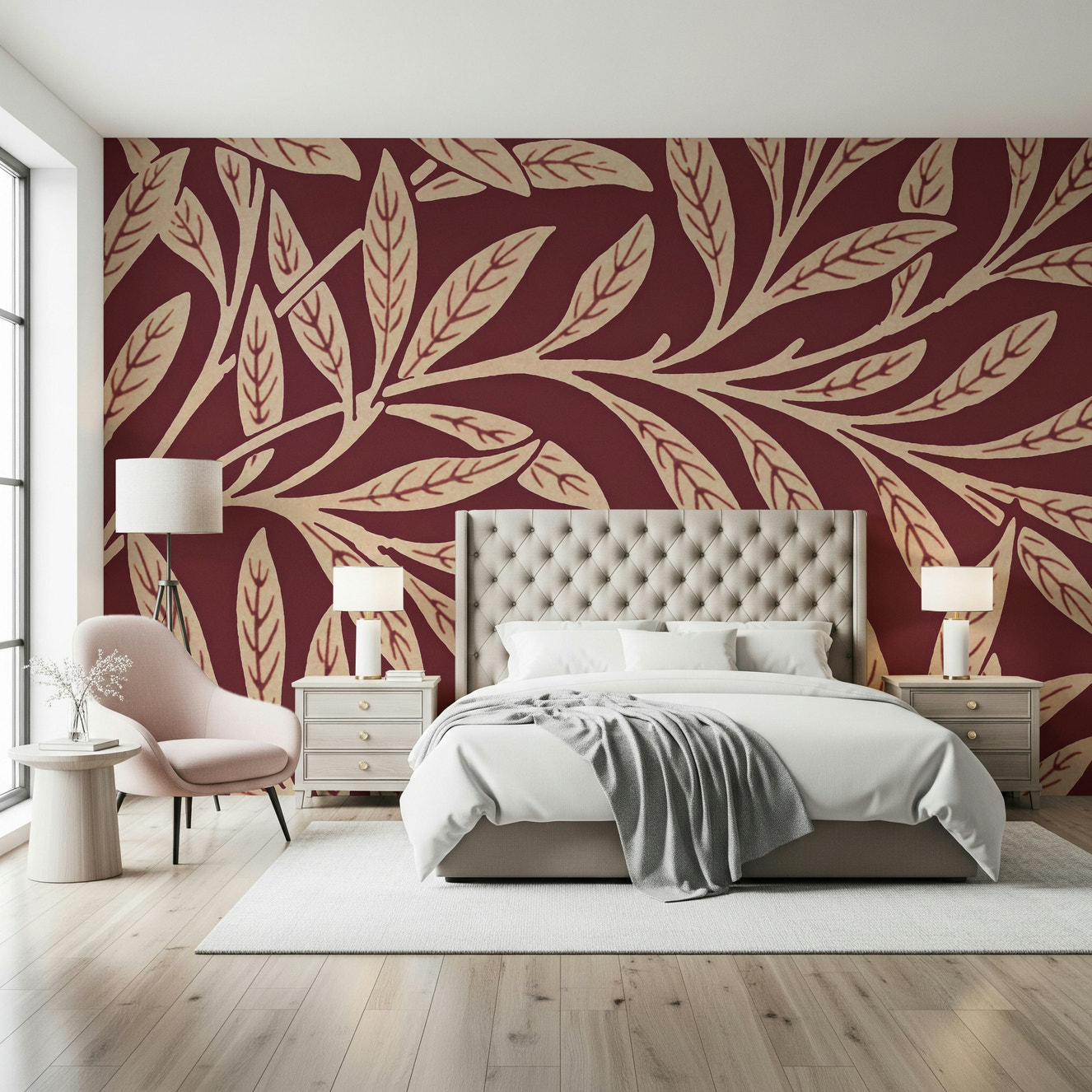 A beautiful vintage leaf wallpaper mural for a modern home.

