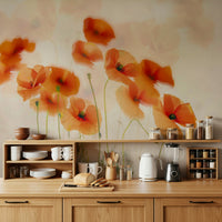 An artistic delicate bloom mural on minimalist wallpaper.

