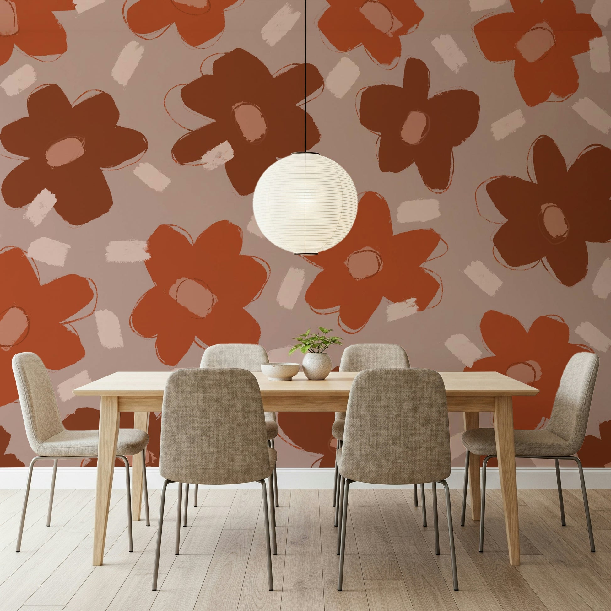 A calming floral design wallpaper mural that defines a space.


