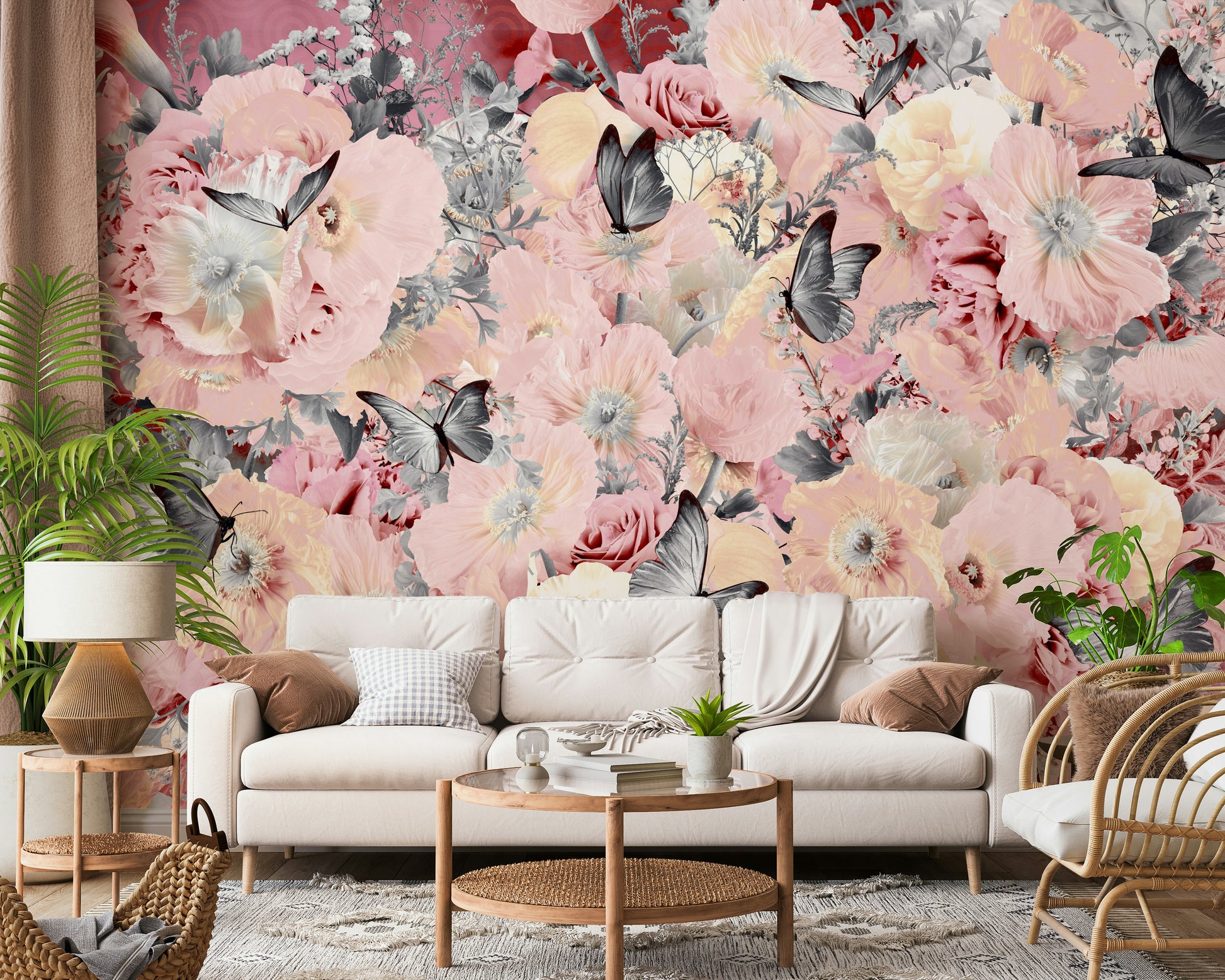 A serene bloom and insect wall mural for your decor.

