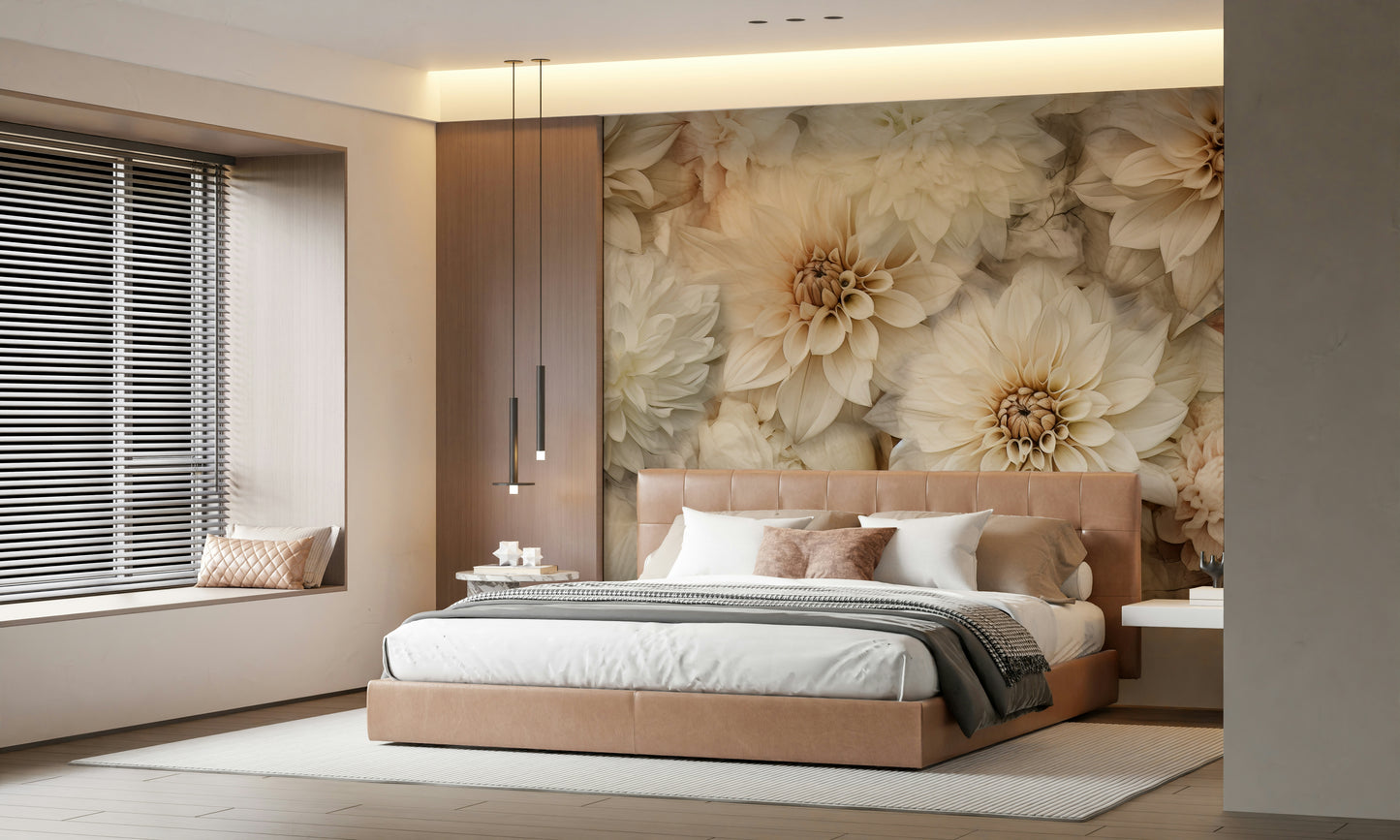 A serene neutral bloom wall mural for your decor.


