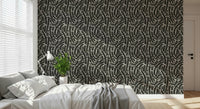 A peaceful modern abstract mural on decorative wallpaper.

