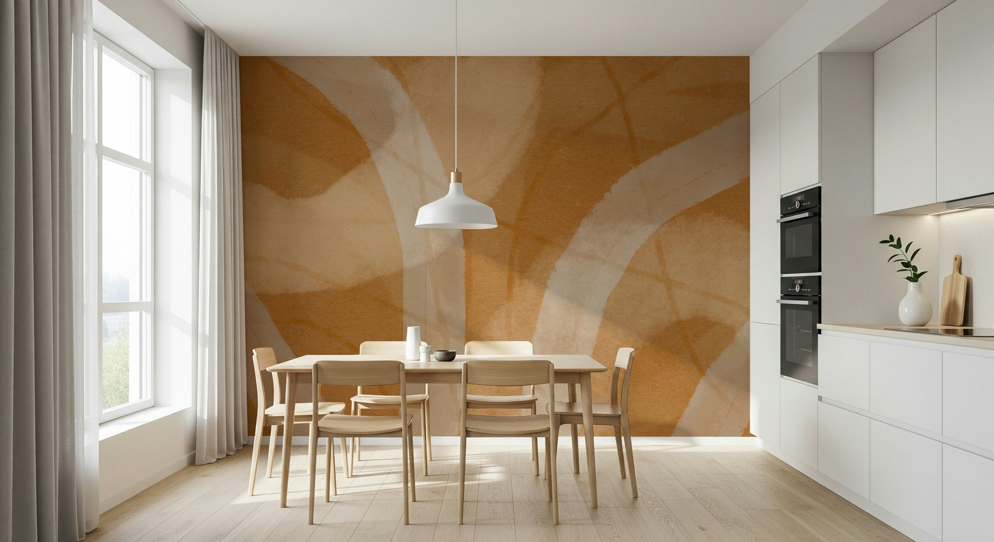A calming modern pattern wallpaper mural that defines a space.

