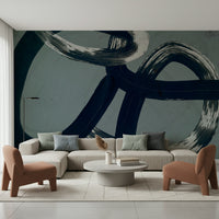 A peaceful modern abstract mural on decorative wallpaper.

