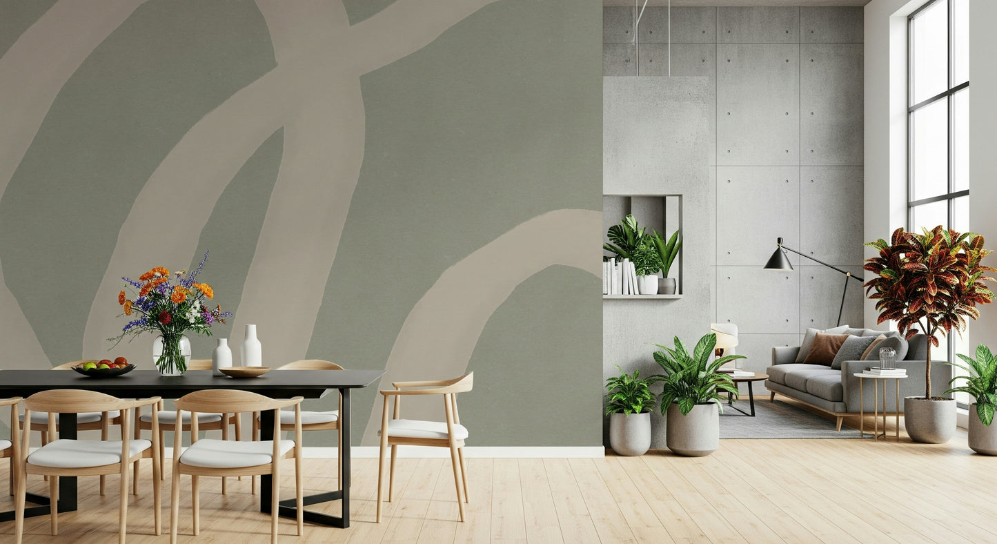 A calming abstract design wallpaper mural that defines a space.