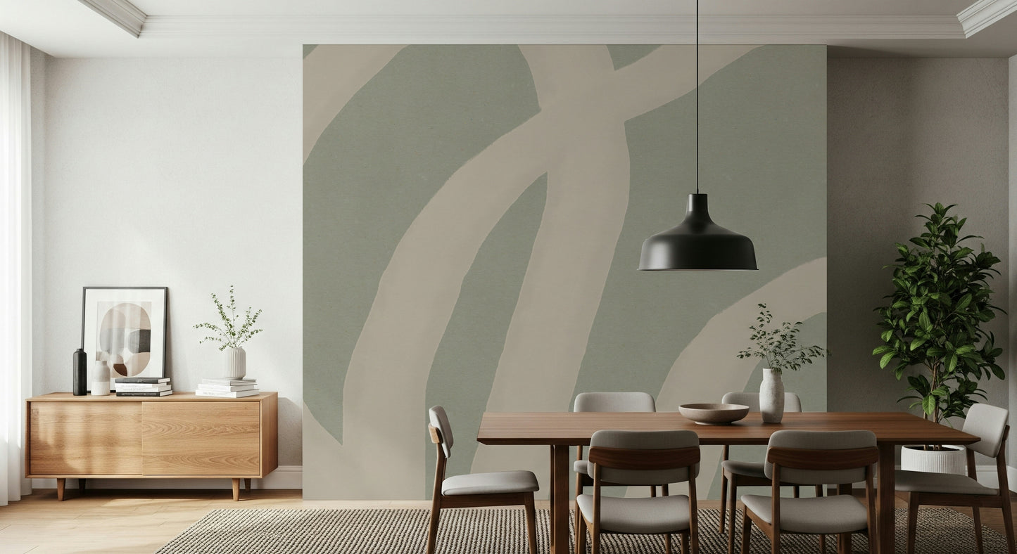 A peaceful modern abstract mural on decorative wallpaper.