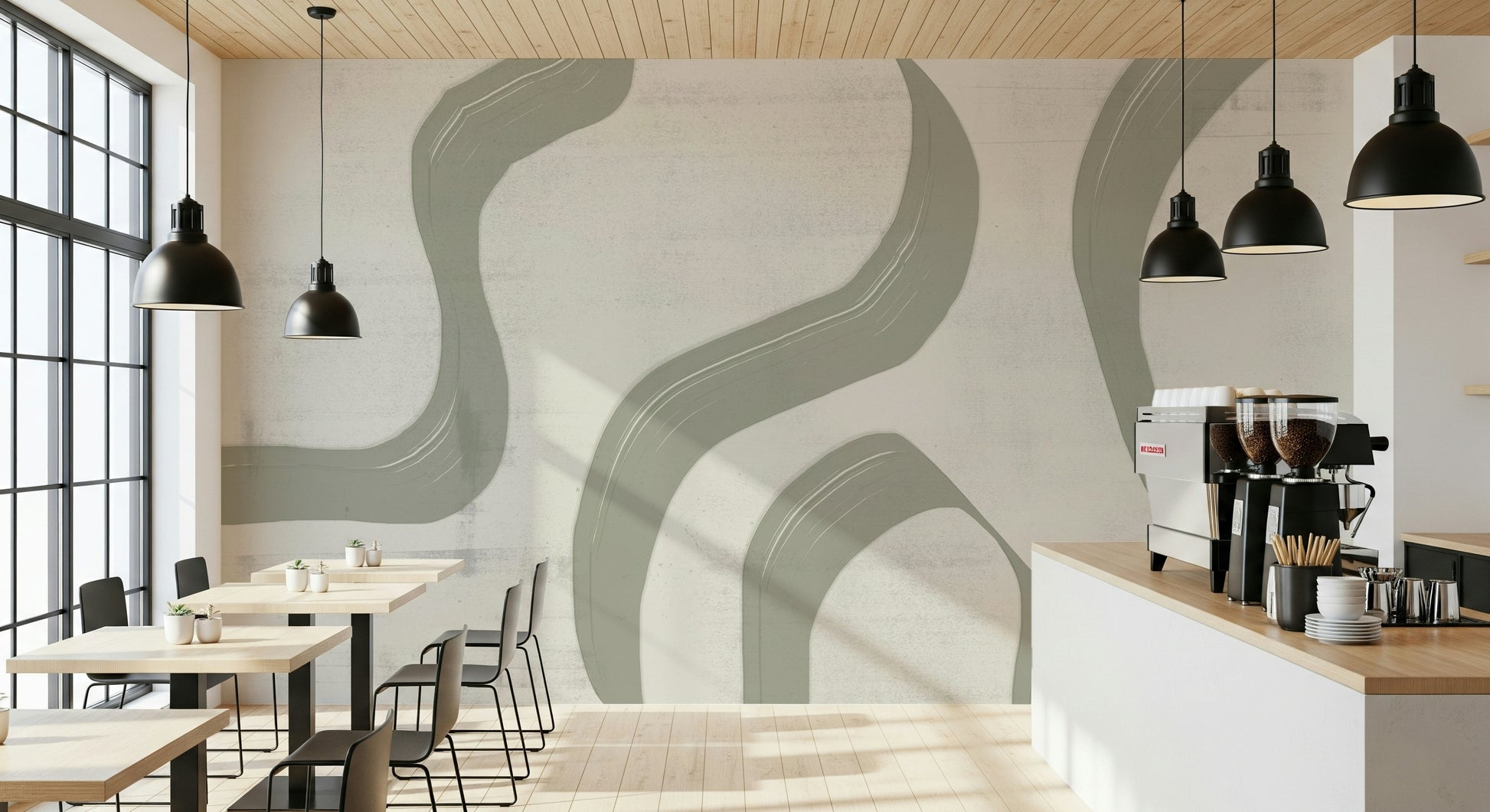 A beautiful modern art wall mural of delicate lines.