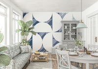 A beautiful blue geometric wallpaper mural for a modern home.