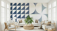 A calming abstract design wallpaper mural that defines a space.