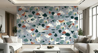 A calming abstract design wallpaper mural that defines a space.