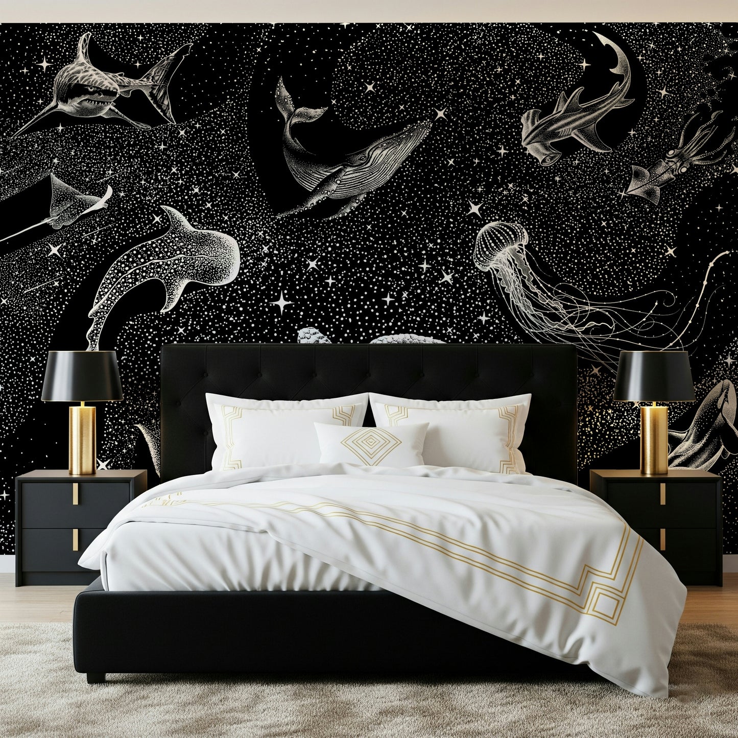 A serene celestial scene wall mural for mystical decor.