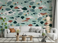 A calming abstract design wallpaper mural that defines a space.