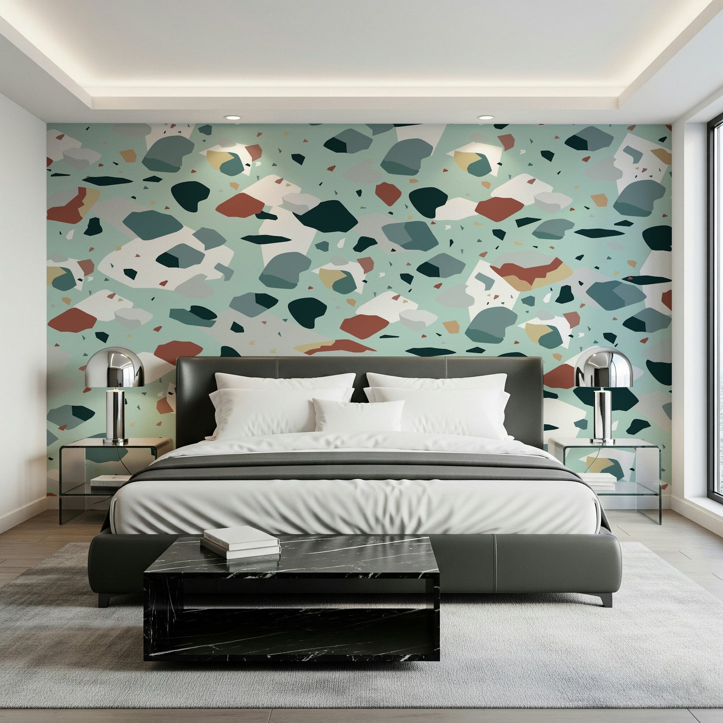 A beautiful modern art wall mural for a living room.