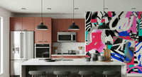 An artistic minimalist form mural for home decor.