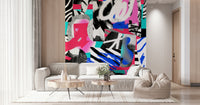 A beautiful dynamic collage wallpaper mural with abstract shapes.