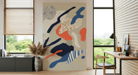 A calming abstract design wallpaper mural that defines a space.