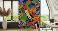 A calming jungle design wallpaper mural that defines a space.

