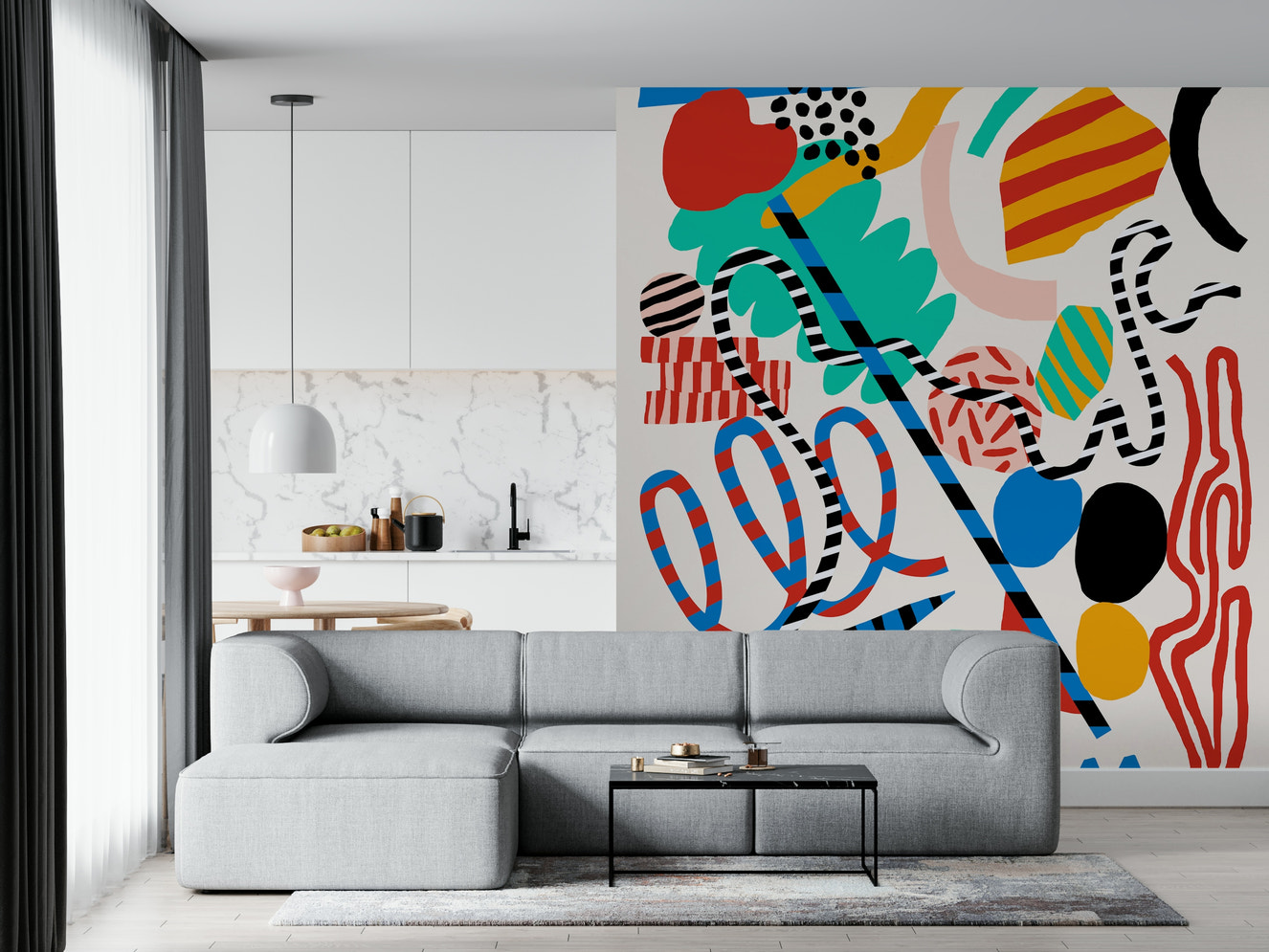 A beautiful abstract art wallpaper mural with ascending lines.

