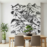 A calming serene mountain wallpaper mural that defines a space.

