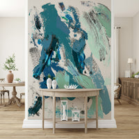 A graceful subtle pattern wall mural in cool, natural tones.

