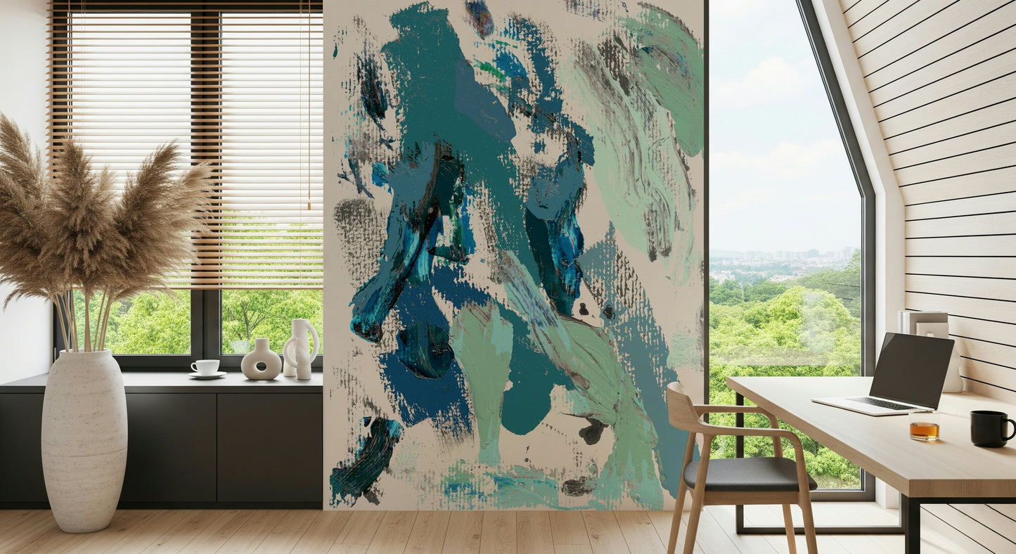 A beautiful modern art wall mural for a living room.

