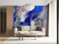 A graceful modern abstract wall mural in warm, earth tones.

