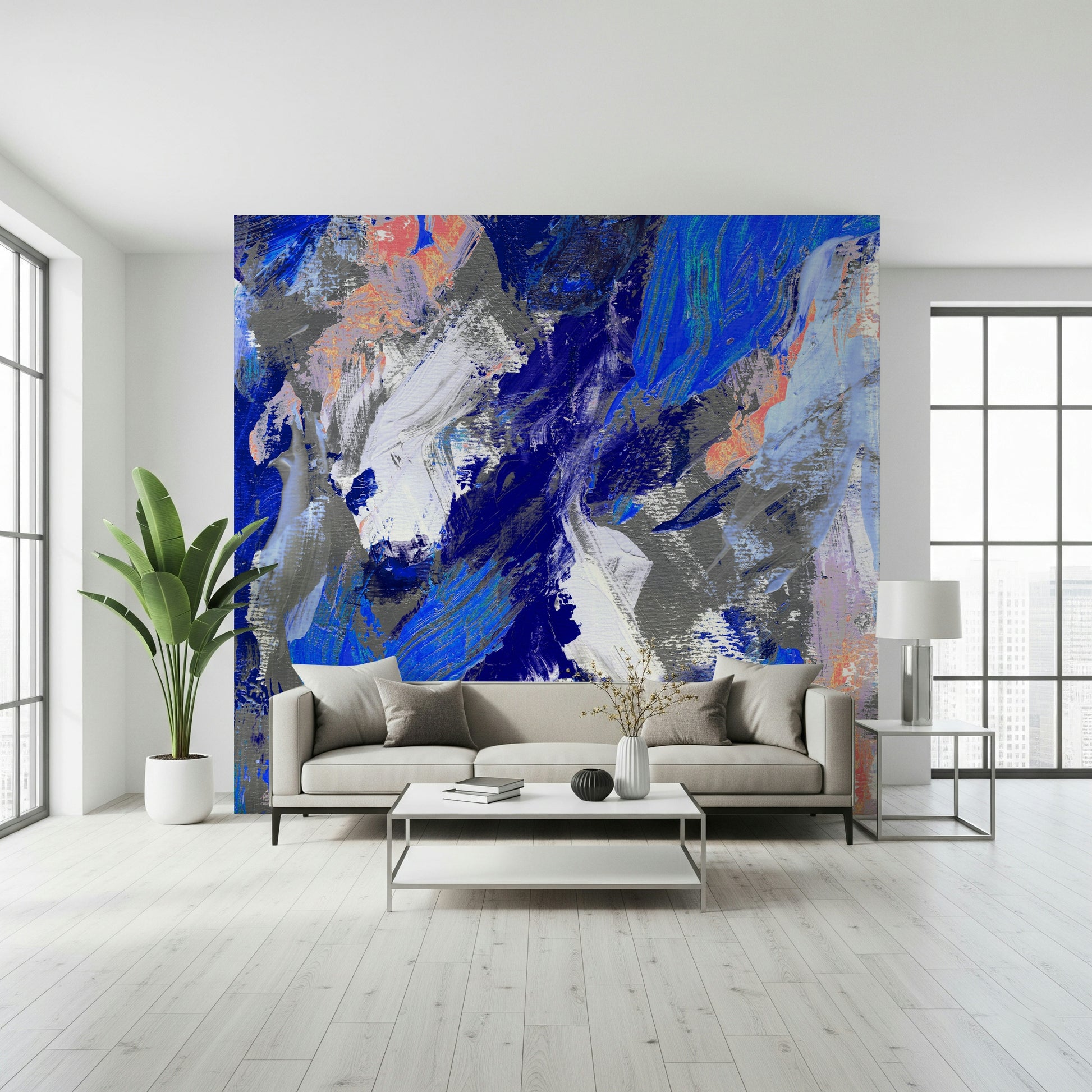 A beautiful modern art wall mural of abstract forms.

